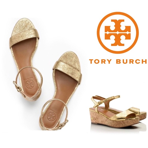 Tory Burch Shoes - Tory Burch Abena Sz 8.5 Gold Cork Flatform Sandals